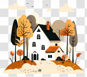 Residence In Fall - Cozy House Amid Autumn Landscape Transparent PNG
