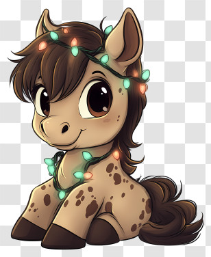 Baby Horse With Christmas Lights - Cute Pony With Festive Lights Transparent PNG