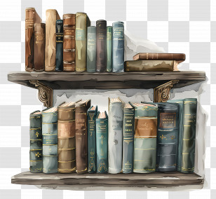 Animated Books - Illustration Of Shelves With Stacked Books Transparent PNG