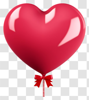 Realistic Valentine Gift Balloon - Shiny Red Heart Balloon With Ribbon Transparent PNG