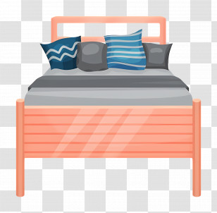 Queen Bed - Wooden Bed With Cozy Pillows Transparent PNG