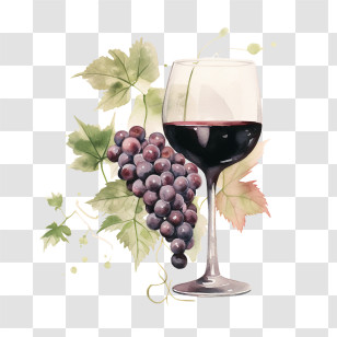 National Pinot Noir Day - Wine Glass And Grapes With Vine Leaves Transparent PNG