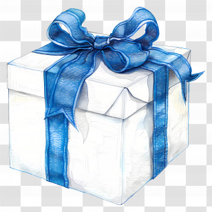 Gift Box - White Gift Box With Blue Ribbon Transparent PNG