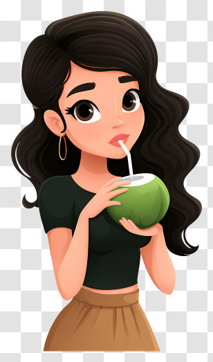 Girl Drinking Coconut Water - Woman Drinking Coconut Water Transparent PNG