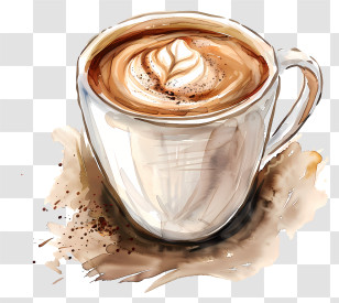 Cappuccino Mug - Coffee Cup With Latte Art Design Transparent PNG
