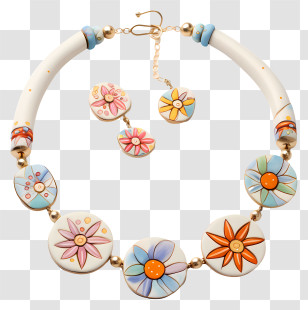 Necklace And Earrings Set - Colorful Floral Beaded Necklace Transparent PNG