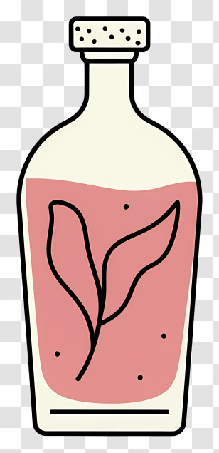 Cartoon - Glass Bottle With Leaf Design Transparent PNG