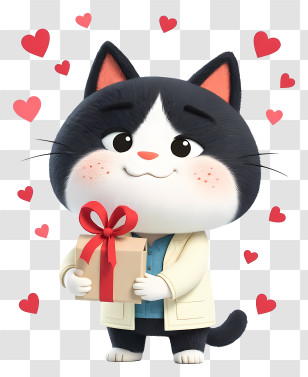 Cat Mascot Celebrating Mother’s Day - Cute Cat With Gift And Hearts Transparent PNG
