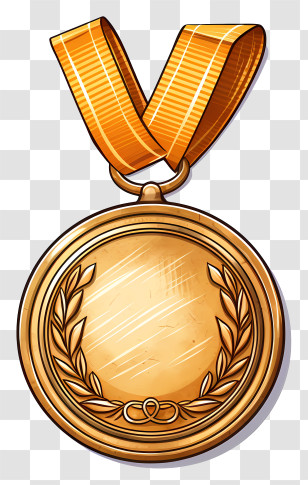 Gold Medal - Golden Medal With Orange Ribbon For Achievement Transparent PNG
