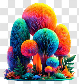 Luminous Iridescent - Colorful Fuzzy Fantasy Trees Transparent PNG