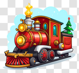 Cartoon Illustration - Festive Christmas Train With Winter Decor Transparent PNG