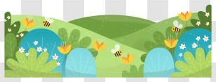 Spring Field - Colorful Garden Landscape With Bees And Flowers Transparent PNG