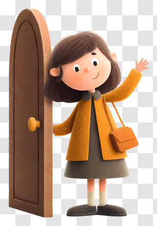Girl Opening Door - Girl Waving At Door Transparent PNG