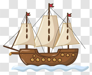 Sailing Ship - Wooden Sailboat Cartoon Illustration Transparent PNG