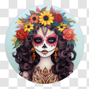 Skelita Calaveras - Day Of The Dead Woman With Flower Crown Art Transparent PNG