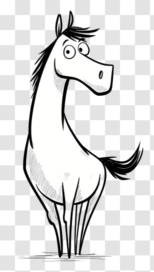 Cute Horse Outline - Cartoon Horse With Expressive Eyes Transparent PNG