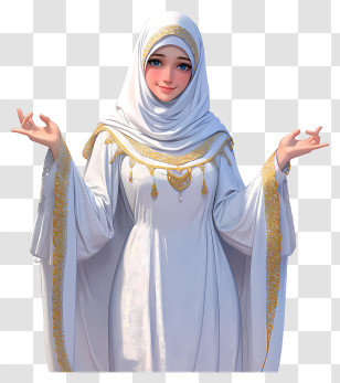 Muslim Woman 3d - Graceful White-Gold Robed Woman Transparent PNG