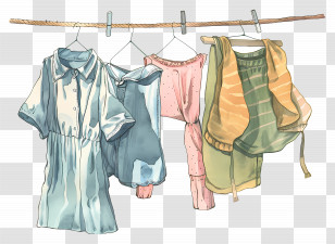 Hanging Clothes - Hanging Clothes On A Pastel Laundry Line Transparent PNG