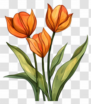 Tulips - Orange Tulip Flowers Illustration Transparent PNG