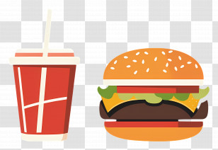 Fast Food - Colorful Burger And Soda Combo Illustration Transparent PNG