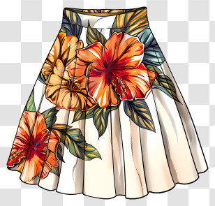 Skirt - Orange Floral Pattern Skirt Transparent PNG