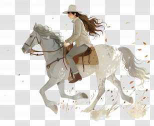 Riding - Woman Riding A Gray Horse Transparent PNG
