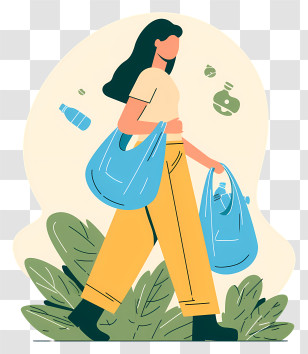 Woman Carrying Plastic Bag - Eco-Friendly Shopper Transparent PNG