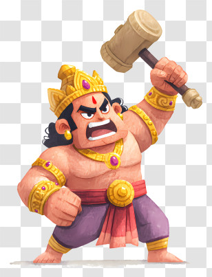Cartoon Powerful Warrior - Fierce Hammer-Wielding Warrior Transparent PNG