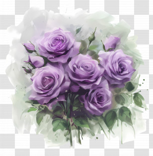 Rose Bouquet - Purple Roses In A Watercolor Illustration Transparent PNG