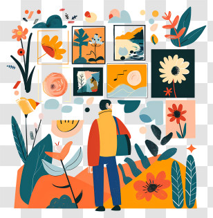 Watching Exhibition - Colorful Collage With Natural Art And Human Figure Transparent PNG