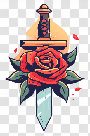 Rose Tattoo - Sword And Rose Tattoo Design Transparent PNG