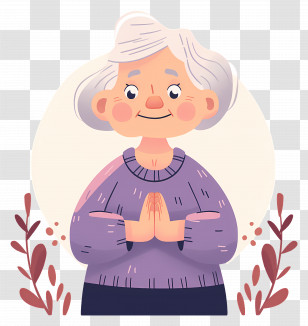 Old Woman - Elderly Woman Smiling And Praying Illustration Transparent PNG