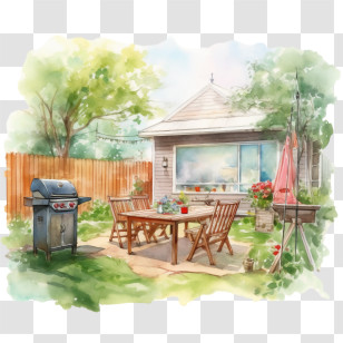 Watercolor Backyard Barbecue
 - Cozy Backyard Patio With Barbecue Transparent PNG