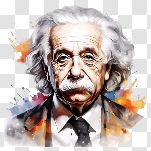 Watercolor Albert Einstein Portrait - Vibrant Scientist Illustration With Splashes Transparent PNG
