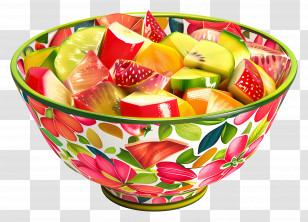 Waldorf Salad - Vibrant Tropical Fruit Salad In A Floral Bowl Transparent PNG