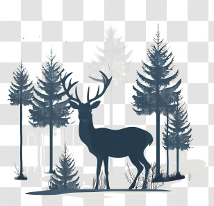 Deer Silhouette - Deer Silhouette In Forest Illustration Transparent PNG