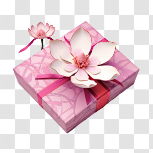 Pink Gift Box - Elegant Pink Gift Box With Floral Decorations Transparent PNG