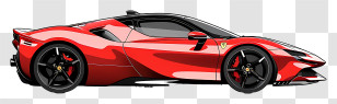 Ferrari Sf90 Stradale - Red Ferrari Sports Car Digital Illustration Transparent PNG