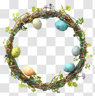 Easter Day Frame - Easter Wreath With Colorful Eggs Transparent PNG