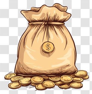 Money Bag - Golden Money Bag With Coins Transparent PNG