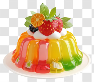 Gelatin Dessert - Colorful Jelly With Fruits Transparent PNG