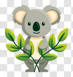 Koala Logo - Cute Koala With Leaves Transparent PNG