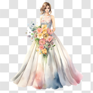 Wedding Dress
 - Bride In Elegant Wedding Dress Holding Bouquet Transparent PNG
