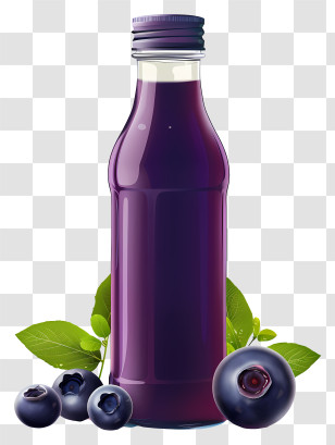 Food Drinks - Fresh Blueberry Juice Bottle With Green Leaves Transparent PNG