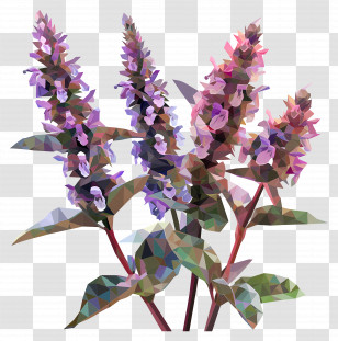 Digital Flower - Purple Flowers With Green Leaves Transparent PNG