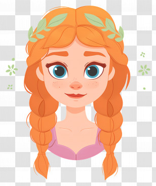 Princess Anna - Cartoon Girl With Braided Hair And Leaves Transparent PNG