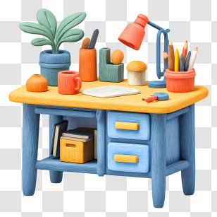 Desk - Colorful Desk With Office Supplies Transparent PNG