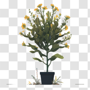 Plant - Yellow Flowering Plant In Pot Transparent PNG