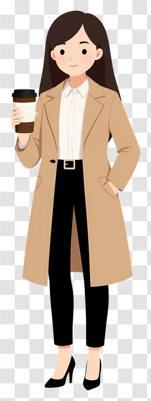 Woman Holding Coffee - Woman In Coat With Coffee Transparent PNG