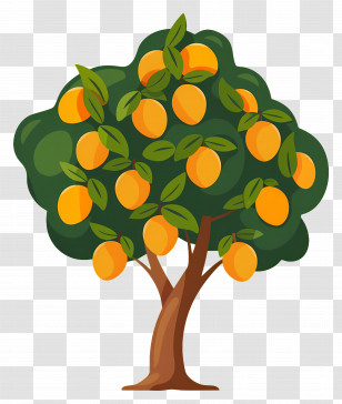 Mango Tree - Cartoon Illustration Of An Orange Tree With Fruits Transparent PNG